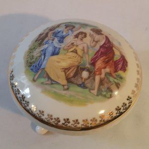 Vintage Porcelain Three-foot Trinket, Three Ladies, Gold Trim Pirken-Hammer